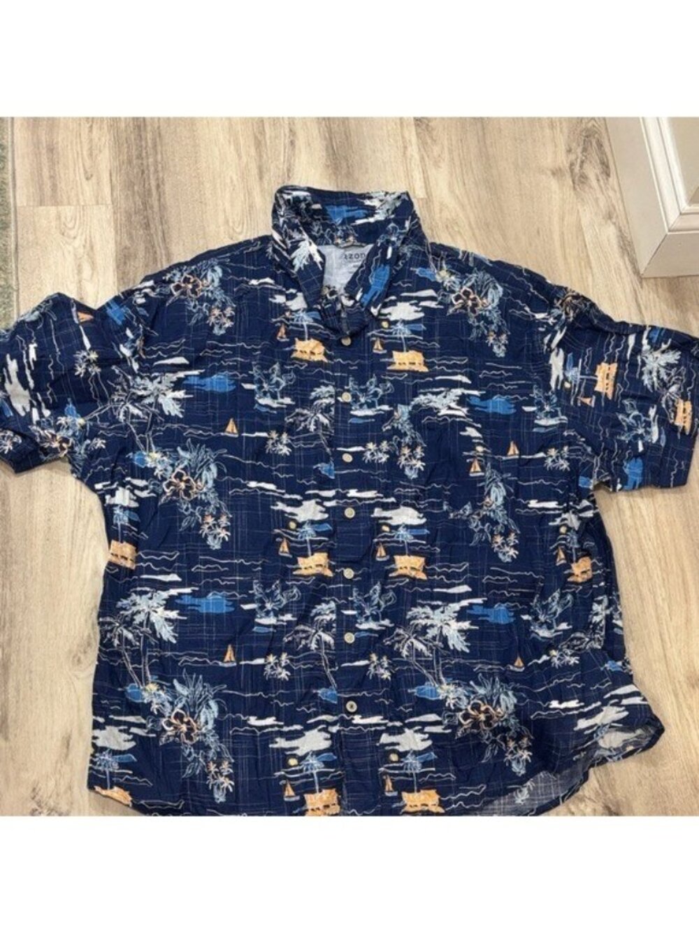 IZOD Men's Navy Tropical Print Short-Sleeve Button-Up Shirt 4XL
